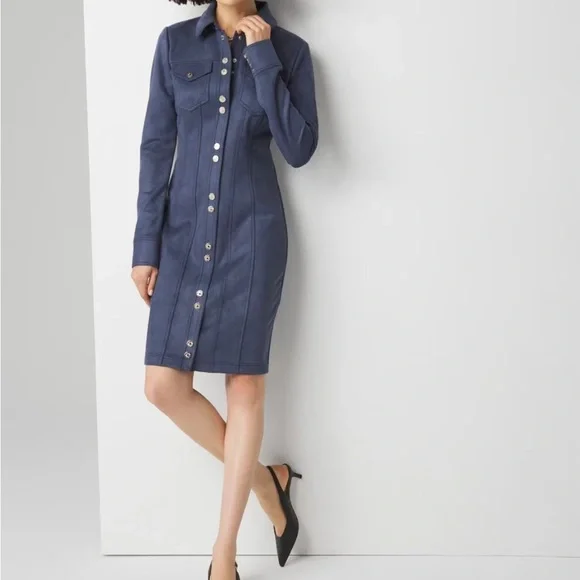White House Black Market (WHBM) Long Sleeve Faux Suede Shacket Dress - Picture 1 of 12